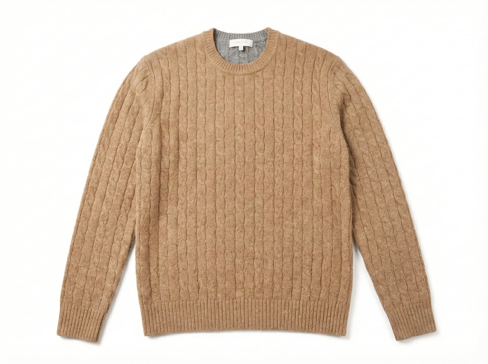 Men's Camel and Grey Color Block Cable Knit Sweater - 80% Wool 20% Nylon 9GG Mid-Weight Knitwear Manufacturer OEM China