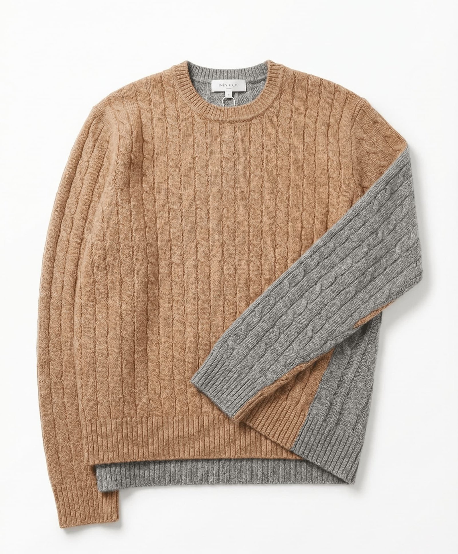 Men’s 80% Wool Contrast Cable Knit Crewneck – 9GG Mid-Weight Color-Block Sweater | Custom Knitwear Manufacturer - 图片 2