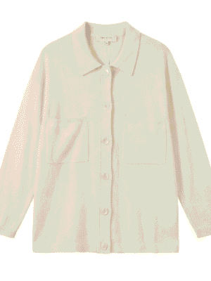 Women's Fine Gauge Merino Blend Shirt Cardigan Cream - 14GG Knitwear Manufacturer OEM
