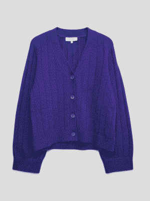 Women's 80% Wool 20% Recycled Polyamide Wide-Rib Cardigan Deep Violet - 7mm Heavy Gauge Sustainable Knitwear Manufacturer OEM China